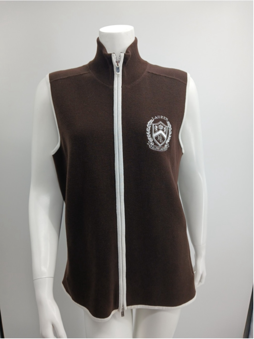 Lauren Active Ralph Lauren Womens Vest Brown XL Logo Crest Heavy Zip Pockets